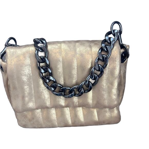 Think Royln Gold Crossbody With Chain Strap and Striped Strap - Picture 2 of 8